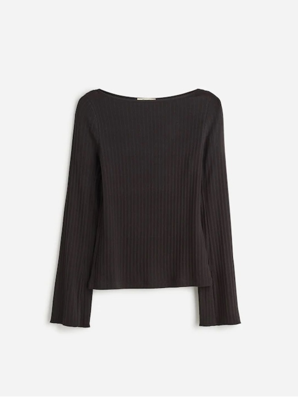 NWT Madewell Ribbed Long-Sleeve Boatneck Top black bell sleeve